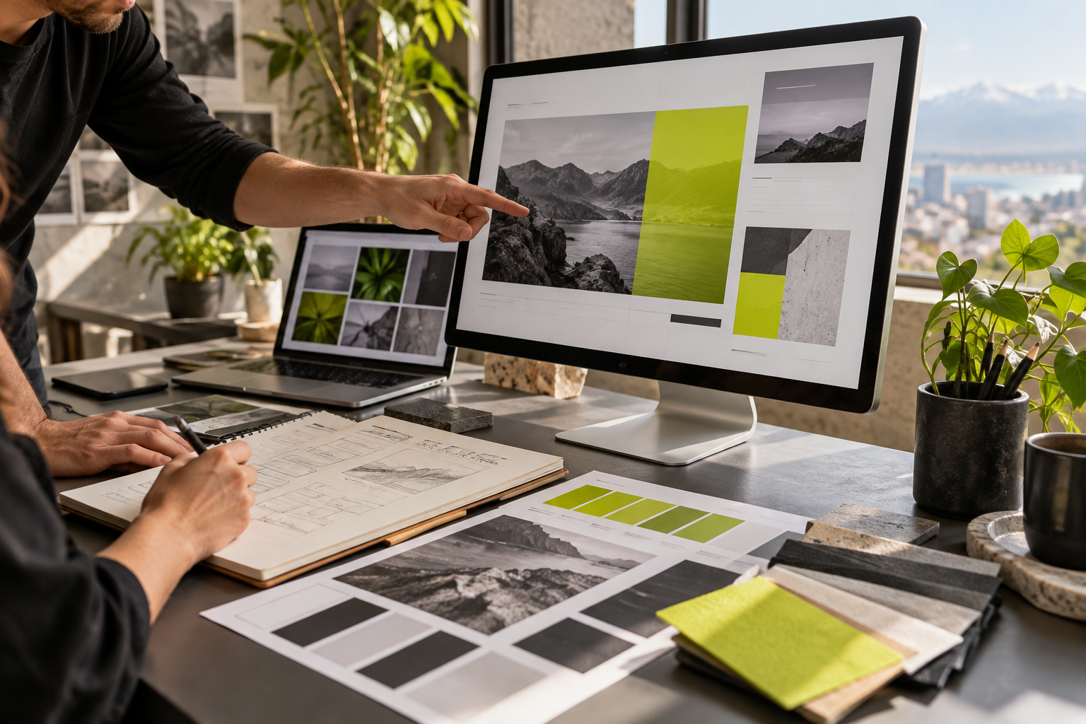 Mesa de trabajo creativo y diseño digital